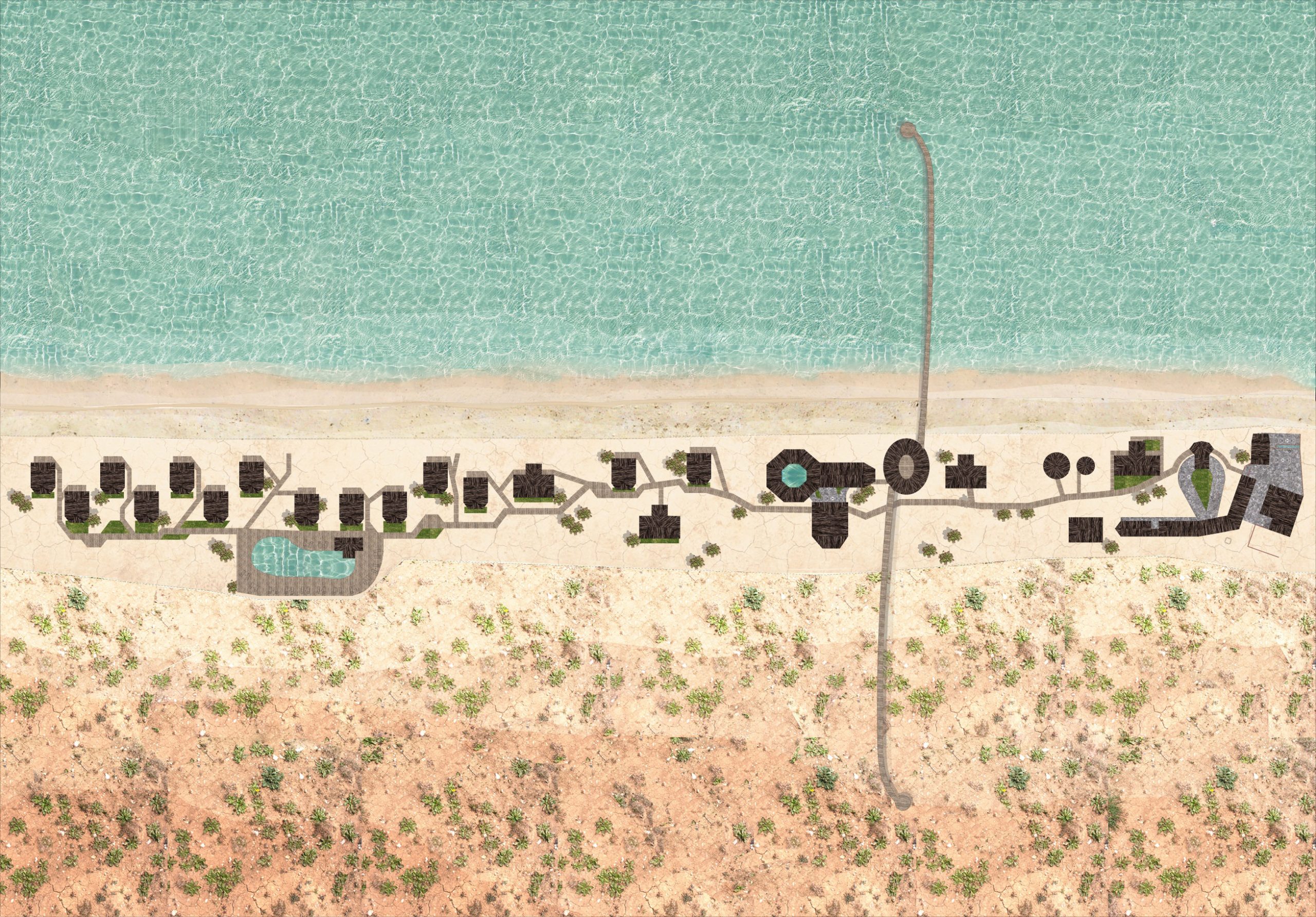 Pianta di progetto di Machina Architetti Associati: Savana-Beach Resort a Mocimboa da Praia (Mozambico). 2011